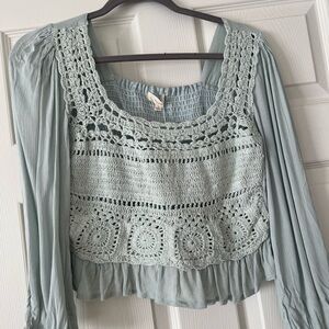 Elegant Crochet Lace Women Top - Light Green